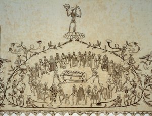 (détail) du linceul de Kassler Totentanztuch, 1635-37 - German School